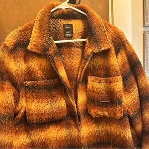 RVCA Men's Fuzzy Brown and Orange Jacket